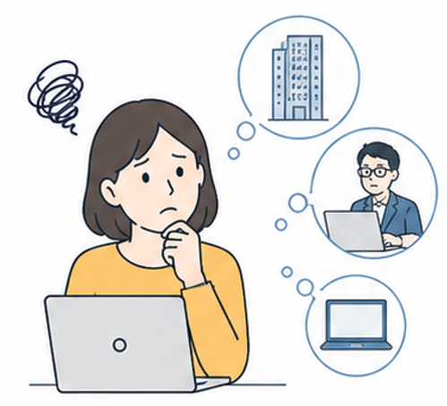 依頼先がわからず困っている女性のイラスト